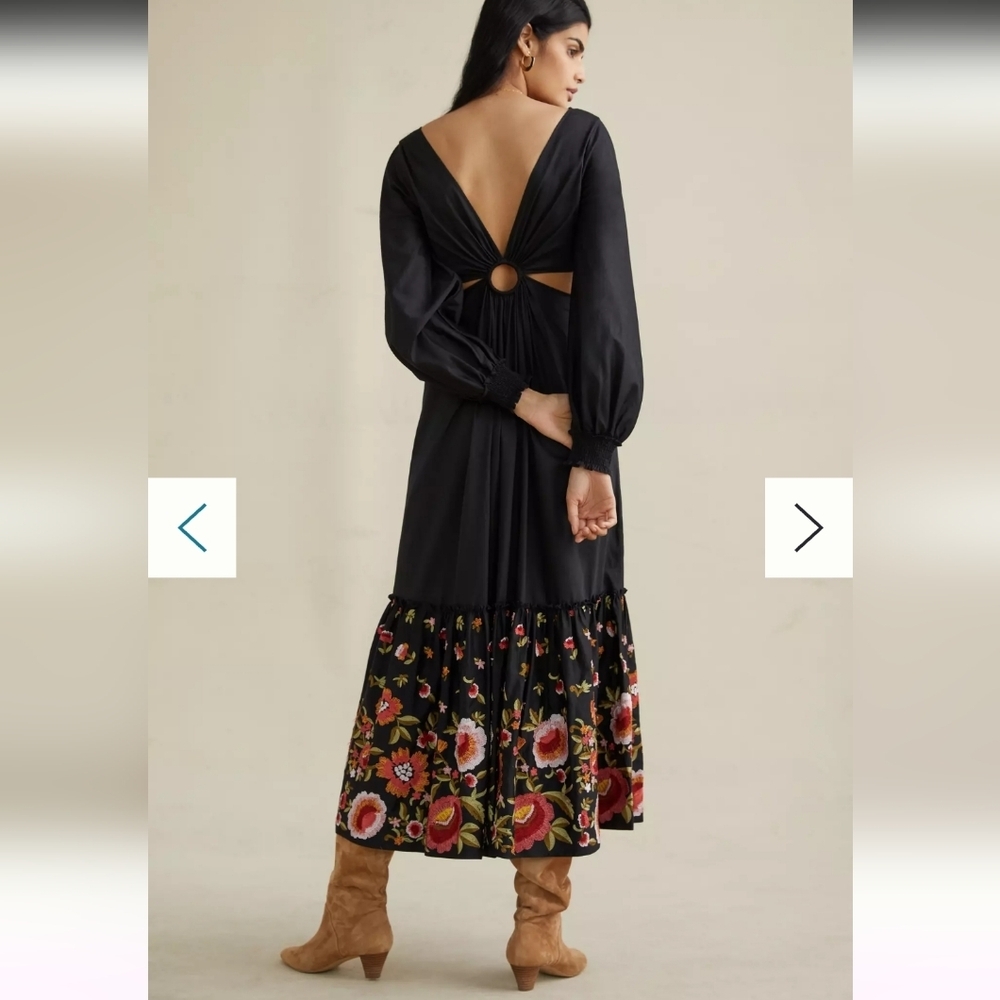 ANTROPOLOGIE KAROLINA CUT-OUT FLORAL MAXI BLACK DRESS Geisha Designs - Picture 4 of 16